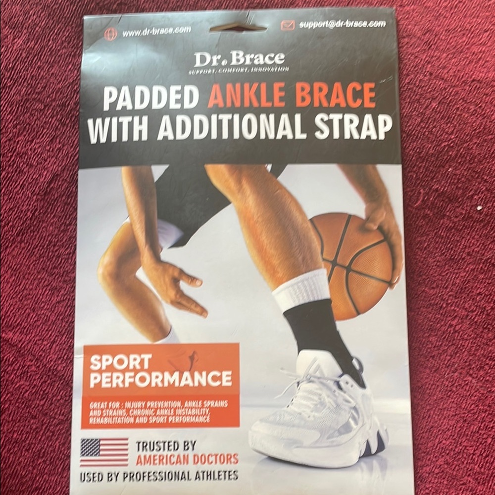 Dr Brace Padded Ankle Brace with Additional Strap - Black. New. Size XL.